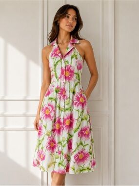 A.B. LAMBDIN Pink, Vintage, Green & White Floral Dress